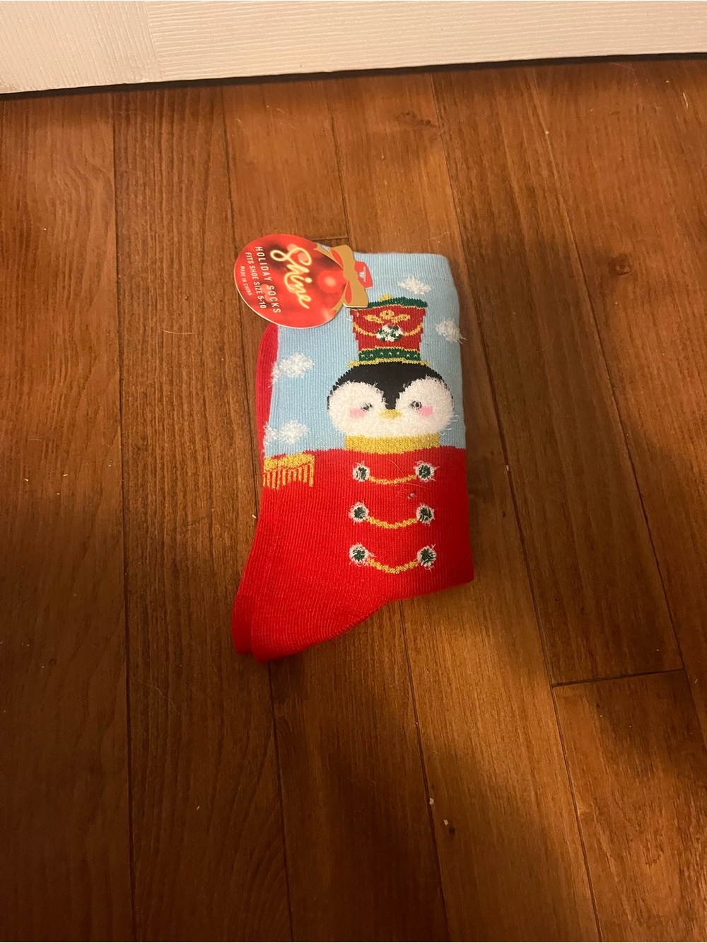 Penguin Nutcracker Holiday Socks - Red & Light Blue